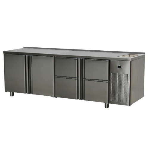 Stôl chladiaci s drezom, 2 x dvere, 4 x zásuvka-SCH-4D-2D-4Z+Dr